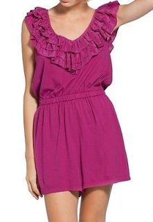   Connection Sonata Ruffled One Piece Romper Short Jumpsuit   Berry