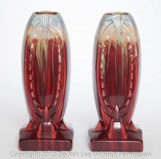 Pair Large Impressive Eichwald Secessionist Period Pottery Vases c 