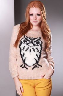 Pink Multi Knitted Owl Picture Decor Long Sleeve Sweater @ Amiclubwear 