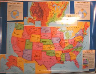 WORLD AND UNITED STATES pull down school map by CRAM, two layers NO 