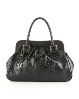 Sara3 Ostrich Satchel Bag, Black   