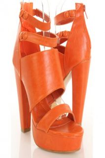 Orange Faux Leather Strappy Open Toe Platform Heels @ Amiclubwear Heel 