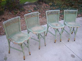 Heywood Wakefield game chairs wicker cane vintage antique SET 4 