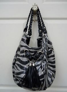   Grey Bueno Faux Snakeskin Material Zebra Print Handbag,Satchel,Hobo