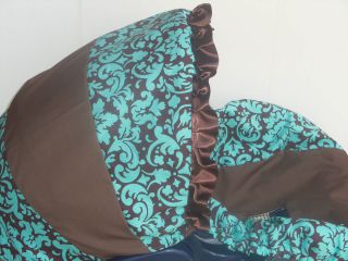 Blue Brown damask Infant Baby Car Seat Cover Graco or Evenflo cover