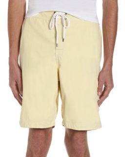 Reversible Plaid Lace Up Swim Trunks, Yellow   Last Call by Neiman 