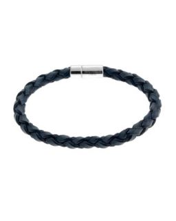 Woven Leather Bracelet, Blue   