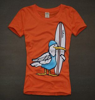 NWT Hollister Bettys Womens Grandview Orange Seagull Surf Tee Shirt sz 