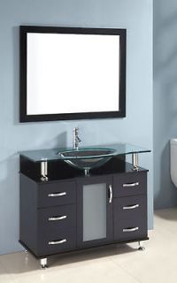 Modern 40 Single Sink Bathroom Vanity, Tempered Glass counter top 