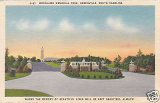    Greenville Woodlawn Memorial Park Cemetery Postcard Vintage PC