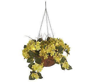   Lights Battery Operated Spring Hydrangea Hanging Basket w/ LEDs GREEN