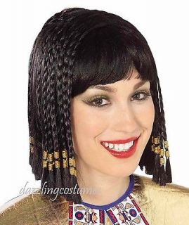 12 black cleopatra wig gold braids roman egypt costume accessory 