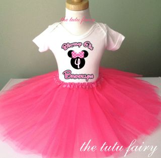 Hot pink tutu & minnie mouse birthday shirt name age 1st 2nd 3rd 2t 3t 