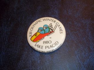 1980 Lake Placid Winter Olympics Roni Raccoon Bobsled Logo Pinback 2 1 