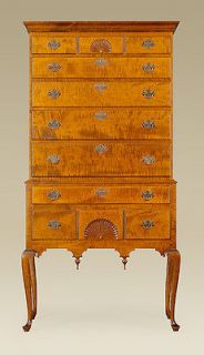 Queen Anne Highboy   Chest of Drawers   Tiger Maple Wood   Bedroom 