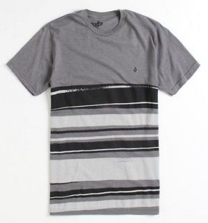 Volcom Stone Drab Stripe Tee Mens Gray Black T Shirt New NWT