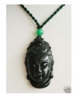 The real black jade carving Buddha head pendant necklace periapt