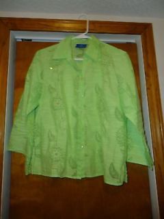 JH COLLECTIBLES GREEN SEQUIN BUTTON SHIRT TOP SIZE PL NWOT