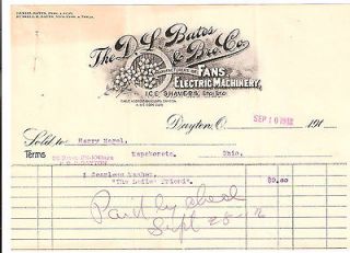 1912 DL BATES CO MFG ELECTRIC FANS, ICE SHAVERS DAYTON OHIO COLOR 