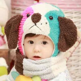 2013 New winter baby cap plush puppy shape hat scarf with hat free 