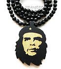 36 Good Wood Style Che Guevara Head Pendant 8mm Black Beads Necklace 