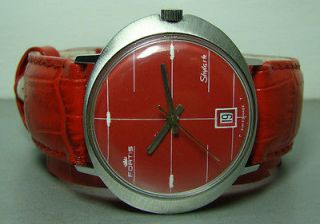   VINTAGE FORTIS AUTOMATIC SKYLARK DATE SWISS WRIST WATCH RED DIAL F230