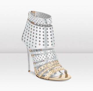 Jimmy Choo  Malika  Silver and Gold Mirror Leather Sandals 