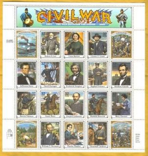 2975 Civil War Full Stamp Sheet 20/32c Stamps Free U.S. Shipping