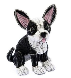 Beadworx Glass Beads NWT Beaded Wire Gizmo Black & White Chihuahua Dog 