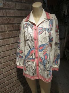 Womens Vintage 70s Hamilton Polyester Dragonfly Fronds Screen Print 