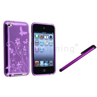   Pen+Purple Flower Butterfly Skin Case Cover For iPod touch 4 4th G Gen