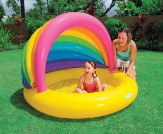 INTEX Sun & Shade Rainbow Inflatable Kids Swimming Pool with Canopy 