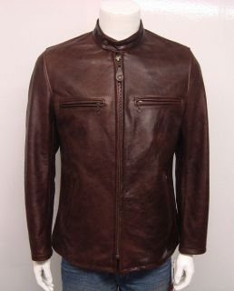 SCHOTT NYC MENS FITTED CAFE RACER COWHIDE LEATHER JACKET BROWN SELECT 