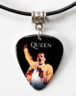 Queen Freddie Mercury Guitar Pick Black Leather Necklace