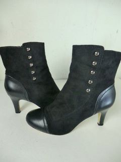 Lela Rose for Payless Black Leather Suded Gunmetal Stud Ankle Boots Sz 