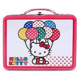 Hello Kitty Metal Tin Lunch Box Balloons   Kid Girls Tote Bag Carrier 