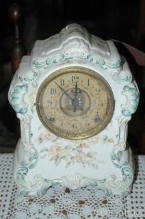 Vintage Antique Kroeber # 18 18K Porcelain Ceramic Mantel Clock Works 
