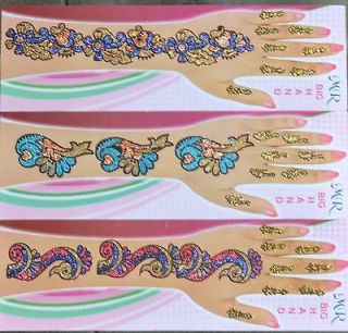 Pair Body Mix Color Glitter Henna Hand Stencil Tattoo Bollywood Art