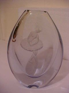 Asta Stromberg Ballerina Swedish Art Glass Vase etched by Rune Strand 