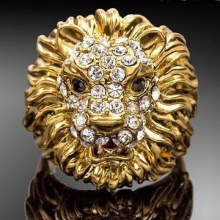 Cool Lion Head Gold GP Rhinestone Cocktail Fashion Ring