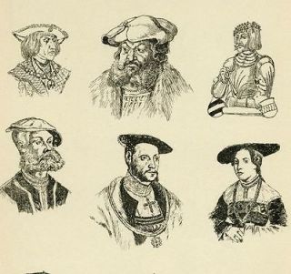 Medieval Hat Beard Hair Headdress Antique Print
