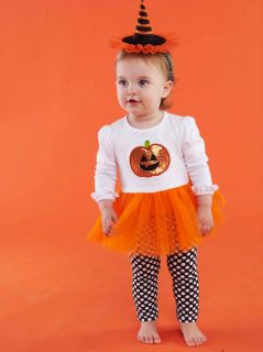 Mud Pie Halloween Baby Infant Girls Pumpkin Tights Skirt Set 6M 12M 