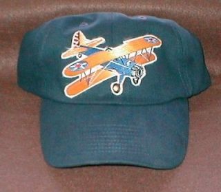 Hat With Stearman Airplane Emblem Army Colors, Low Profile Style Navy 