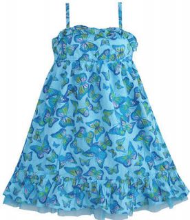   Blue Flower Print Puffy Dress Child Clothing 4 5 6 7 8 10 12 14 16