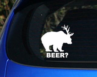 Bear + Deer  Beer? Funny Decal sticker awesome Hunting truck drink 