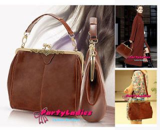   Kisslock Shoulder Tote Bag Purse PU faux cowhide leather Handbag