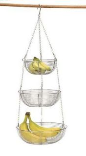 NEW RSVP Chrome 3 Tier Hanging Woven Wire Fruit Basket