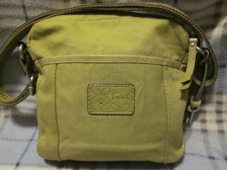 NWT Fossil Hanover Green Canvas/ Leather CrossBody or Shoulder Bag 
