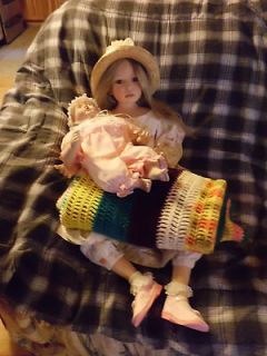 Christine Orange Jemima 38 porcelain doll w/afghan & baby doll 18 