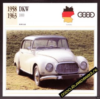 1958 1963 DKW 1000 AUTO UNION Car PICTURE SPEC CARD